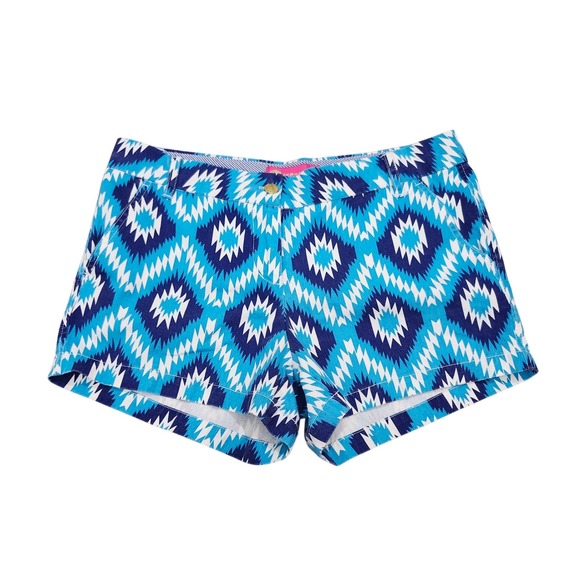 Macbeth Collection by Margaret Josephs Aztec Print Shorts Sz L Blue White Tribal - Picture 1 of 5